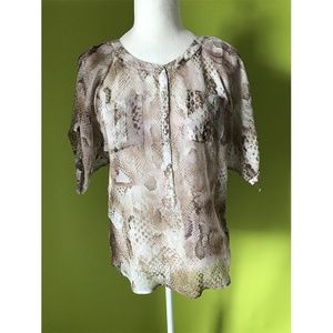 Express Button Down Brown White Print Top XS